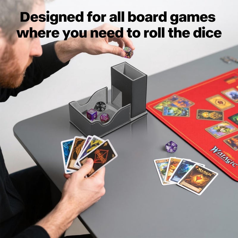 Stepane Dice Roller Tower, Premium DND Magnetic Dice Tray, Foldable PU Leather Dice Tower RPG Gifts for Dungeons and Dragons MTG Dm & Player Black/Grey - Image 5